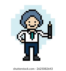 Cartoon cute pixel cartoon 8bit character business man businessman smart work game decoration business 8 bit male career smart character game 8bit vector.