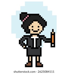 Cartoon cute pixel cartoon 8bit character business woman office smart work game decoration business 8 bit female lady businesswoman secretary smart character game vector.
