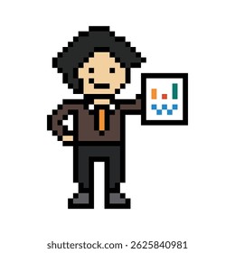 Cartoon cute pixel cartoon 8bit character business man businessman smart work game decoration business 8 bit male career smart character game 8bit vector.