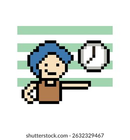Cartoon cute pixel cartoon 8bit character business man time management work deadline decoration 8 bit male schedule smart character 8bit vector.