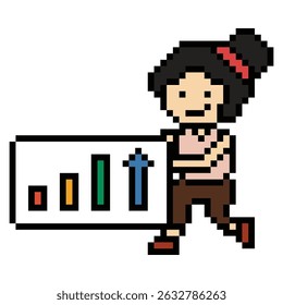 Cartoon cute pixel cartoon 8bit character business woman office smart work graph game decoration business 8 bit female lady businesswoman career character vector.