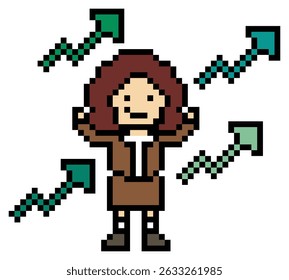 Dibujos animados lindo píxel de dibujos animados 8bit personaje mujer de negocios oficina talento trabajo éxito negocio 8 bit mujer de negocios mujer de negocios carrera personaje inteligente juego de Vector.