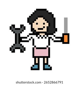 El hombre lindo del ingeniero del carácter del pixel 8bit de la historieta fija la mejora del problema para la decoración El ingeniero masculino del muchacho de 8 bits soluciona el Vector del juego del carácter del problema.