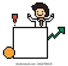 Cartoon cute pixel cartoon 8bit character business man businessman smart work game decoration business 8 bit male career smart character game 8bit vector.