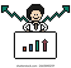 Dibujos animados lindo píxel de dibujos animados 8bit personaje hombre de negocios hombre de negocios inteligente trabajo juego de decoración de negocios 8 bit carrera masculina inteligente juego de personajes 8bit Vector.