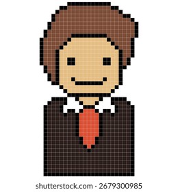 Cartoon cute pixel cartoon 8bit character business man businessman smart work suit decoration business 8 bit male character office work game 8 bit vector.
