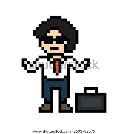 Cartoon cute pixel cartoon 8bit character business man businessman smart work game for decoration business 8 bit male career smart character game 8bit vector.