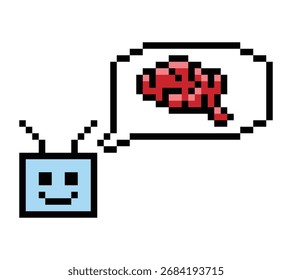 Cartoon niedlichen Pixel Kunst von Roboter oder ai Lernen Geschicklichkeit Roboter berechnen Chat Roboter Vektor Charakter Technologie Hintergrund 8 Bit.