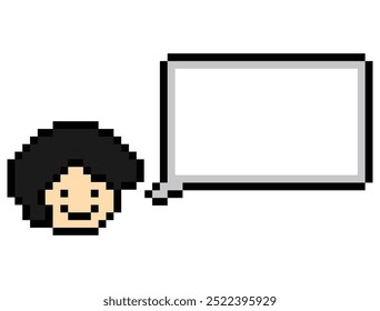 Cartoon cute pixel character face man with chat blank decoration 8 bit male boy say speak discuss idea chat box cartoon pixel game png vector.