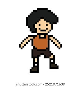 Cartoon cute pixel character man exercises training dance lifestyle music decoration life style 8 bit male boy dance with music game fitness isolated vector.