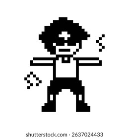 Cartoon cute pixel character cute man exercises training aerobic dance lifestyle music decoration life style 8 bit male boy dance with music game 8bit fitness isolated vector.