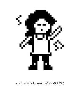 Cartoon cute pixel character woman exercises training dance lifestyle music decoration life style 8 bit female girl dance with music game 8bit fitness isolated vector.