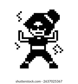 Cartoon cute pixel character woman exercises training dance lifestyle music decoration life style 8 bit female girl dance with music game 8bit fitness isolated vector.
