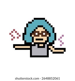 Cartoon cute pixel character woman exercises training dance lifestyle music decoration life style 8 bit female girl dance with music game 8bit fitness isolated vector.