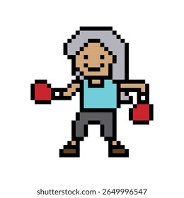 Desenho animado pixel bonito personagem mulher exercícios pugilismo de treinamento pugilismo punch estilo de vida decoração estilo de vida 8 bit senhora boxe lutuffs ginásio jogo 8 bit fitness isolado vetor.