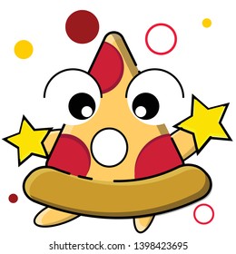 Cartoon cute pizza - fast food characters make fun for sticker,  greeting cards, posters, icon design vector, logo, patches, prints for clothes, emblems.