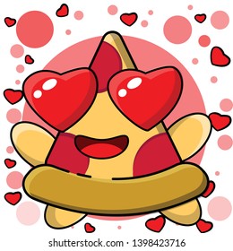 Cartoon cute pizza - fast food characters make fun for sticker,  greeting cards, posters, icon design vector, logo, patches, prints for clothes, emblems.