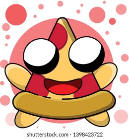 Cartoon cute pizza - fast food characters make fun for sticker,  greeting cards, posters, icon design vector, logo, patches, prints for clothes, emblems.