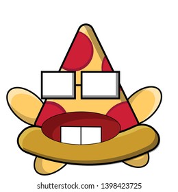 Cartoon cute pizza - fast food characters make fun for sticker,  greeting cards, posters, icon design vector, logo, patches, prints for clothes, emblems.