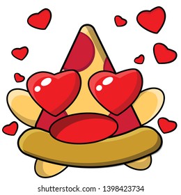 Cartoon cute pizza - fast food characters make fun for sticker,  greeting cards, posters, icon design vector, logo, patches, prints for clothes, emblems.