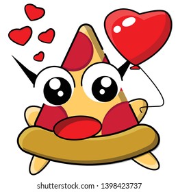 Cartoon cute pizza - fast food characters make fun for sticker,  greeting cards, posters, icon design vector, logo, patches, prints for clothes, emblems.