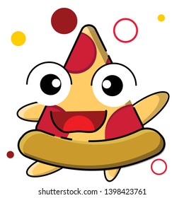 Cartoon cute pizza - fast food characters make fun for sticker,  greeting cards, posters, icon design vector, logo, patches, prints for clothes, emblems.