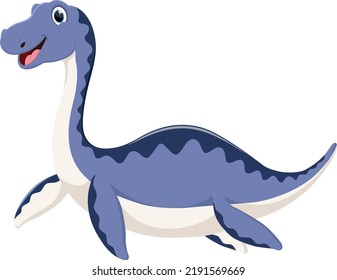 Cartoon cute plesiosaurus dinosaur isolated on white background
