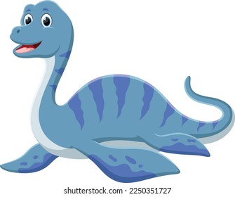 Cartoon cute plesiosaurus isolated on white background
