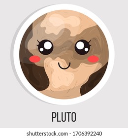 Cartoon cute pluto planet isolated on white background. Planet of solar system. Cartoon style vector illustration for any design.