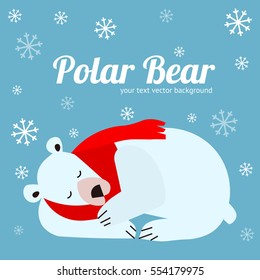 Cartoon Cute Polar Bear Animal Banner Card on Blue. Flat Design Style. Vector illustration