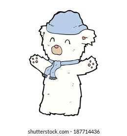 Karikatur süßer Eisbär auf Hut und Schal
