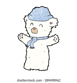 cartoon cute polar bear in hat and scarf