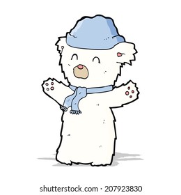 cartoon cute polar bear in hat and scarf