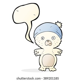 cartoon cute polar bear in hat with speech bubble