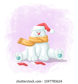 Cartoon Cute Polar Bear Merry Christmas Illustration Vector