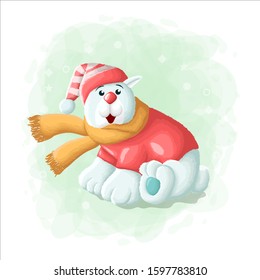 Cartoon Cute Polar Bear Merry Christmas Illustration Vector