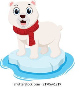 Cartoon Cute Polar Bear standing on ice cube