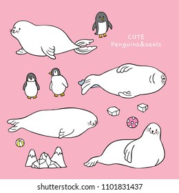 Cartoon cute pole animals, Seal and penguin vector.