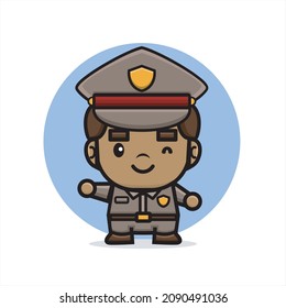 cartoon cute police smile and waving hand