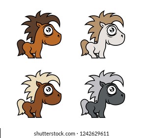 Cartoon cute pony character in various colors