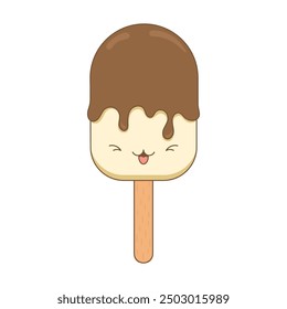 cartoon cute popsicle ice cream with chocolate with funny face 