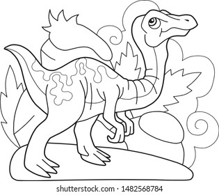 cartoon cute prehistoric dinosaur gallimimus, coloring book, funny illustration