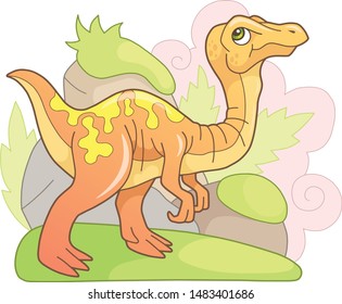 cartoon cute prehistoric dinosaur gallimimus, funny illustration