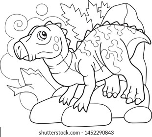 cartoon cute prehistoric dinosaur iguanodon, coloring book, funny illustration