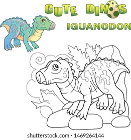 Cartoon cute prehistoric dinosaur iguanodon, funny illustration
