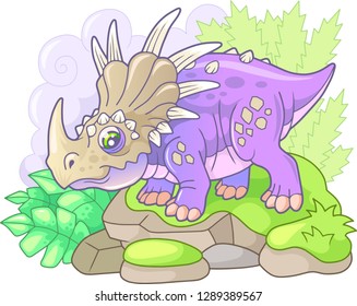 cartoon cute prehistoric dinosaur styracosaurus, funny illustration