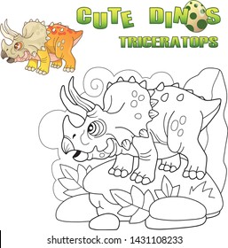 cartoon cute prehistoric dinosaur Triceratops, funny illustration