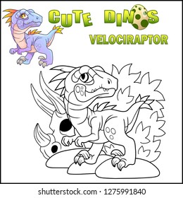 Cartoon cute prehistoric dinosaur velociraptor, funny illustration