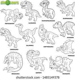 cartoon cute prehistoric dinosaurs, coloring book, image set