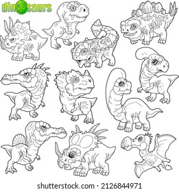 cartoon cute prehistoric dinosaurs, funny images set